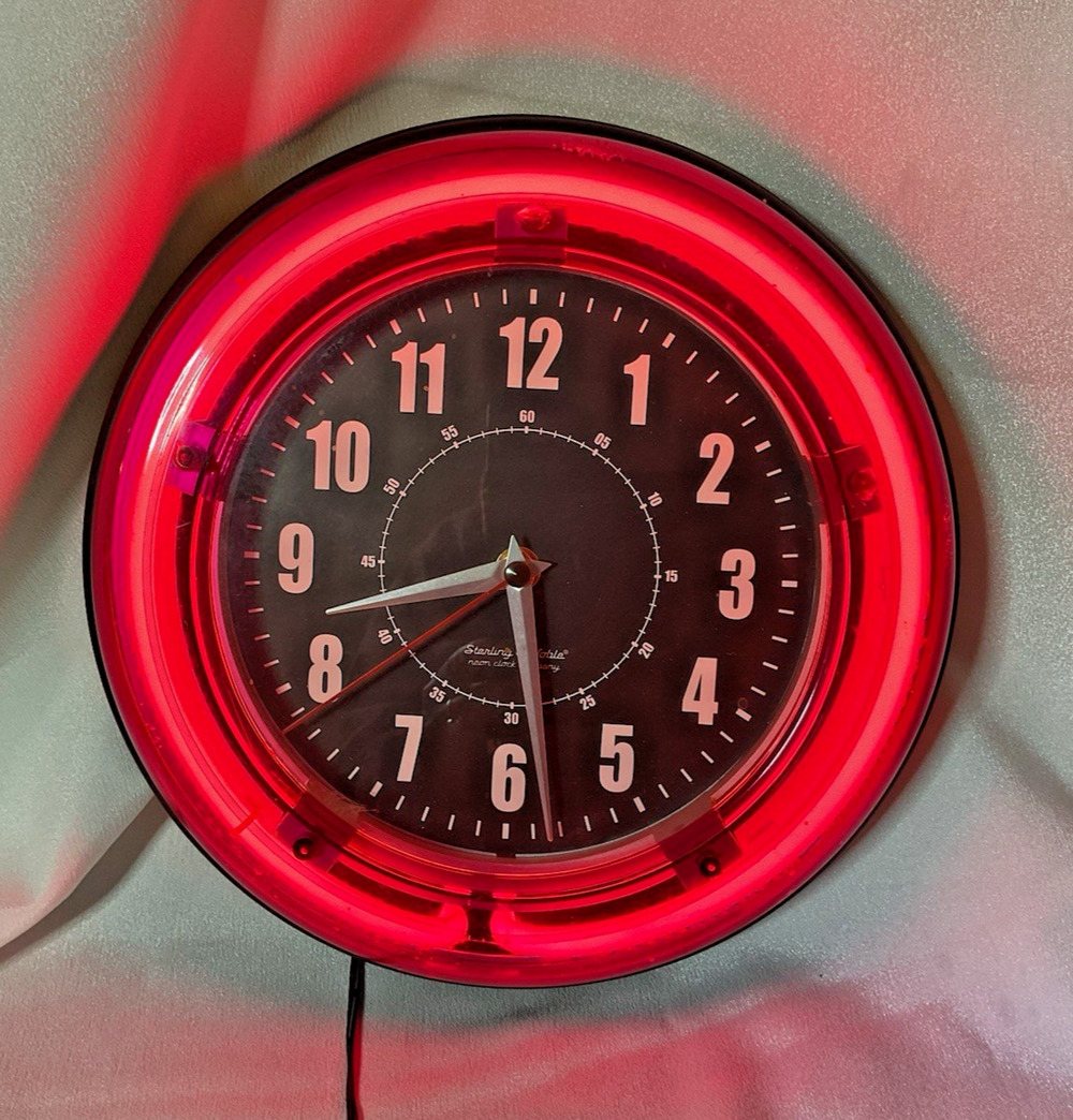 Sterling & Noble 22336 Neon Retro Wall Clock Pink Analog Quartz 11" Works